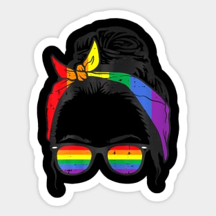 Women's Gay Mom Messy Hair Bun LGBTQ Pride Sticker